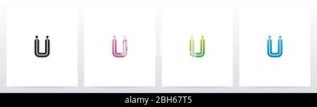 Connecting Dots On Letter Logo Design U Stock Vector
