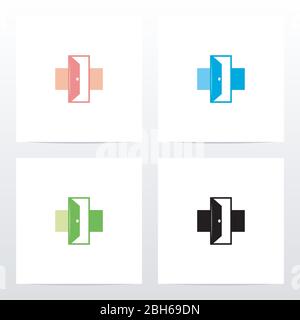 Cross With Opened Door In The Middle Logo Stock Vector