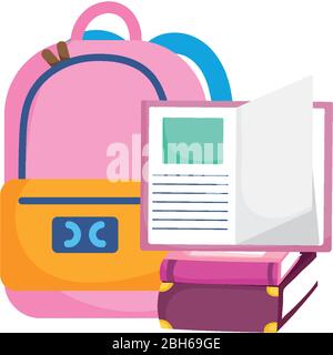 School bag and books design, Eduaction class lesson knowledge preschooler study learning classroom and primary theme Vector illustration Stock Vector