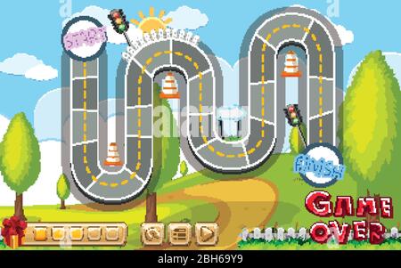 Boardgame template with road in the park background illustration Stock Vector
