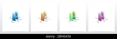 Digital Circuit Nodes Letter Logo Design H Stock Vector
