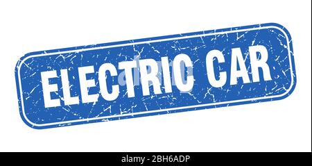 electric car stamp. electric car square grungy blue sign Stock Vector