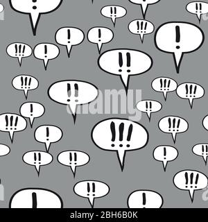 Exclamation Mark Comic Speech Bubbles Seamless Pattern on Gray Stock Vector