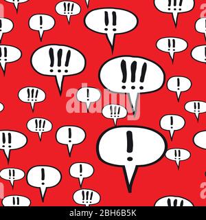 Exclamation Mark Comic Speech Bubbles Seamless Pattern on Red Stock Vector