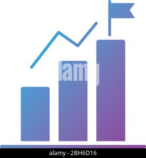statistics bars and flag silhouette style icon Stock Vector