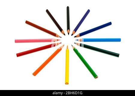 colored pencils in circle isolated on white background Stock Photo