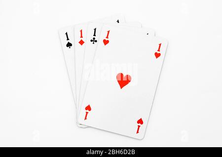 Four aces isolated on white background Stock Photo