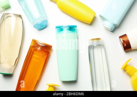 Blank bottles of cosmetics on white background Stock Photo