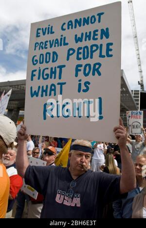 Austin, Texas USA, April 15 2009: A crowd estimated at around 1,000 gathers at a tax day 'tea party' at City Hall to protest federal government stimulus programs.  ©Marjorie Kamys Cotera/Daemmrich Photography Stock Photo