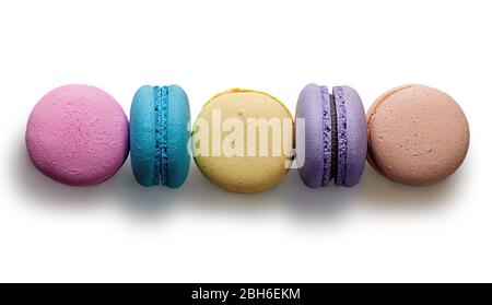 Five multicolored macaroon in row Stock Photo