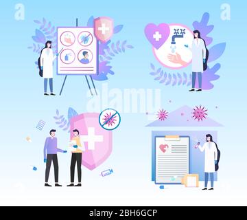 Healthcare Protection Measure Life Insurance Set Stock Vector