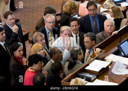 Austin, Texas USA, June 1, 2009: The final day of Texas' 81st Legislative Session in the House chamber shows Rep. Jim Pitts (c) (R-Waxahachie) and others listening to debate on a point of order on the validity of a bill.    ©Bob Daemmrich Stock Photo