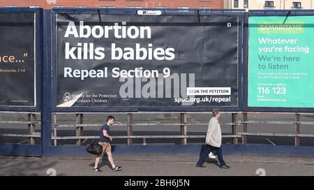 An Anti Abortion poster put up by the Society for the Protection of Unborn Children on Belfast's Cromac street. Stock Photo