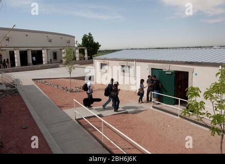 El Paso, Texas  May 28, 2009: Exterior view of the Mission Early College High School in the Socorro school district of El Paso. Motivated students at the majority-Hispanic school can earn an associate degree at El Paso Community College while studying for their high school diploma in the program. ©Bob Daemmrich Stock Photo