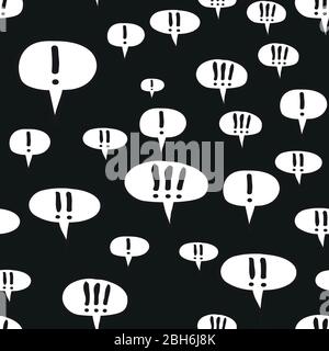 Exclamation Mark Comic Speech Bubble Seamless Pattern on Black Stock Vector