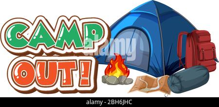 Font design for camp out with tent in the park illustration Stock Vector