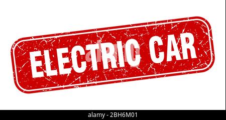 electric car stamp. electric car square grungy red sign Stock Vector