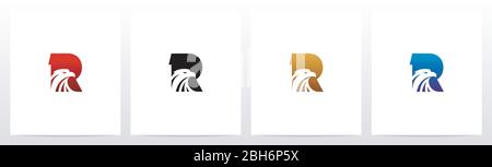 Eagle Head On Letter Logo Design R Stock Vector