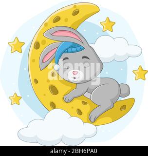 Cartoon baby rabbit sleeping on the moon Stock Vector