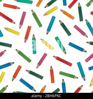 Seamless pattern of assorted colored pencils isolated on white background Stock Photo