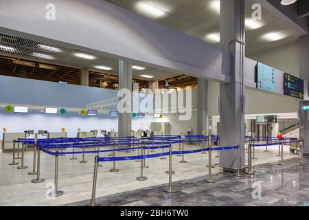 Skiathos, Greece – August 2, 2019: Terminal of Skiathos airport (JSI) in Greece. Stock Photo