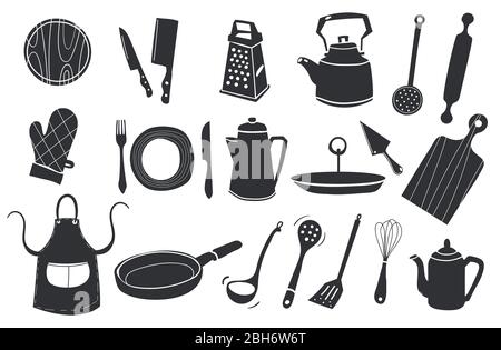 black and white silhouette doodle vector icon set. Stock Vector