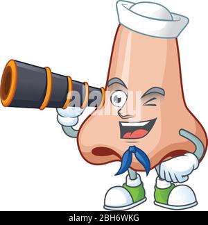 Nose in Sailor cartoon character style using a binocular Stock Vector