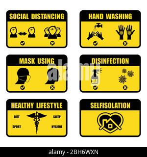 Coronavirus prevention signs set Stock Vector