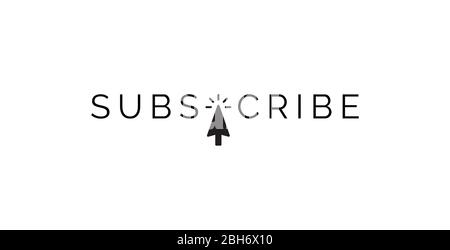 subscribe text message with mouse cursor, minimal plain design for web media channel, isolated vector icon Stock Vector