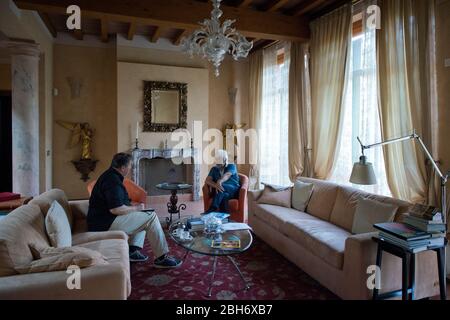 Portrait of the writer and archaeologist Valerio Massimo Manfredi during an interview in his home in Piumazzo (MO) - Italy Stock Photo