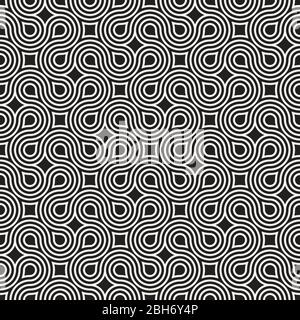 Vector seamless geometric pattern. Irregular linear abstract grid. Chaotic maze rounded thin lines texture. Stock Vector