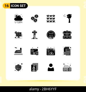 Set of 16 Modern UI Icons Symbols Signs for it, chemical, agriculture, nature, arbor Editable Vector Design Elements Stock Vector