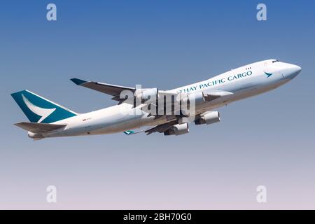 Hong Kong, China – September 20, 2019: Cathay Pacific Cargo Boeing 747-400F at Hong Kong airport (HKG) in China. Stock Photo