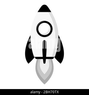 Black and white rocket ship isolated on white background. Space rocket launch. Project start up and development process. Innovation product, creative Stock Vector