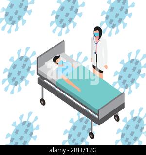 female doctor with face mask with patient in stretcher Stock Vector