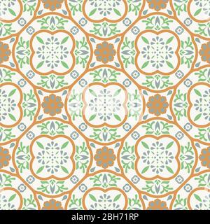 Spanish pattern tile seamless pattern. Mediterranean ceramic tiles design pastel soft colors. Stock Vector