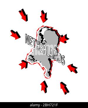 Netherlands closes borders, quarantine, protection against coronavirus. Ban on crossing borders. Vector isometric image of Netherlands map with arrows Stock Vector