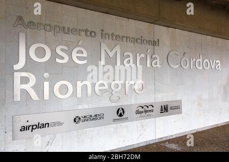 Medellin, Colombia – January 27, 2019: Sign at Medellin airport (MDE) in Colombia. Stock Photo