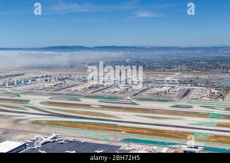 Los Angeles, California – April 14, 2019: Aerial photo of Los Angeles International Airport (LAX) in California. Stock Photo