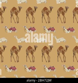 Vector seamless pattern with arabian one-humped camel dromedary. Desert animal background, wallpaper, wrapping paper. Stock Vector