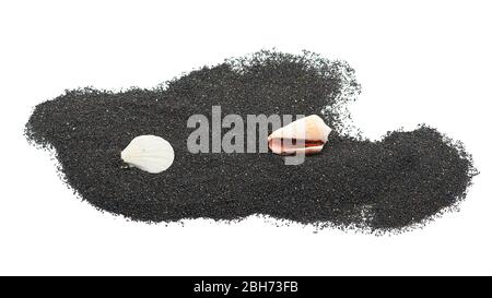 Volcanic ocean sand with shells isolated on white background Stock Photo