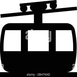 Funicular air way cable car Ski lift Mountain resort Aerial transportation tourism Ropeway Travel cabin icon black color vector illustration flat Stock Vector