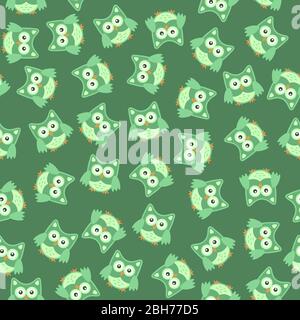 Owl stylized art seemless pattern green colors Stock Vector