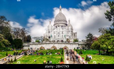 PARIS, ILE DE FRANCE, FRANCE, APRIL 14 2019 Sacre Ceure cathedral in Paris Stock Photo