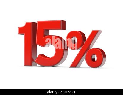 15 percent red promotional sale sign. 3D Render Stock Photo