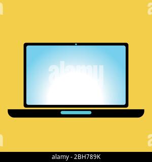 The black laptop on a orange background in flat style Stock Vector