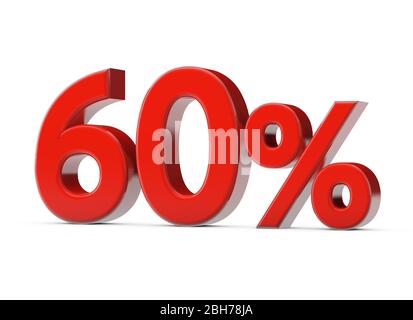 60 percent red promotional sale sign. 3D Render Stock Photo