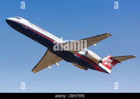 Cartagena, Colombia – January 29, 2019: Air Panama Fokker 100 airplane at Cartagena airport (CTG) in Colombia. Stock Photo