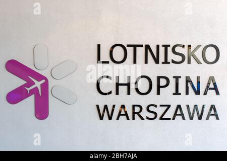 Warsaw, Poland – May 27, 2019: Logo of Warsaw airport (WAW) in Poland. Stock Photo