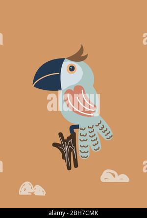 Vector blue parrot bird cartoon illustration. Stock Vector